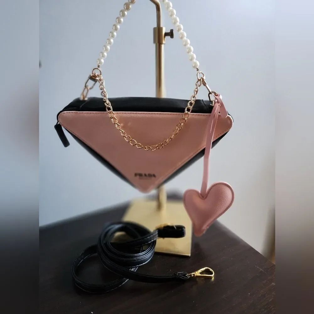 Prada Black and Pink Triangle Clutch